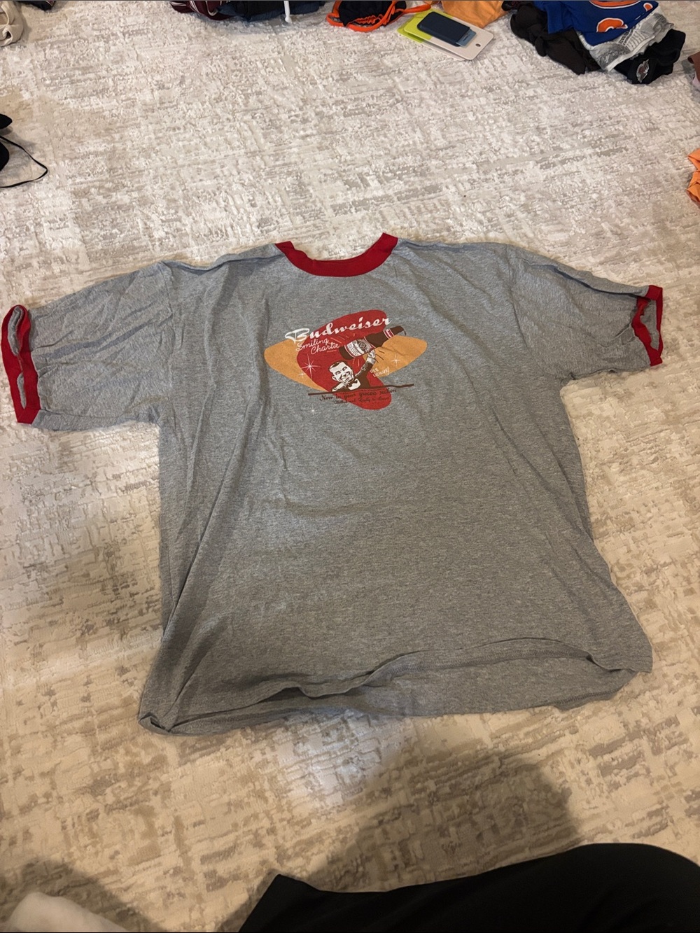 Budweiser Gray Tee with Red Trim and Vintage Logo
